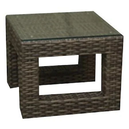 Woven End Table w/ Glass